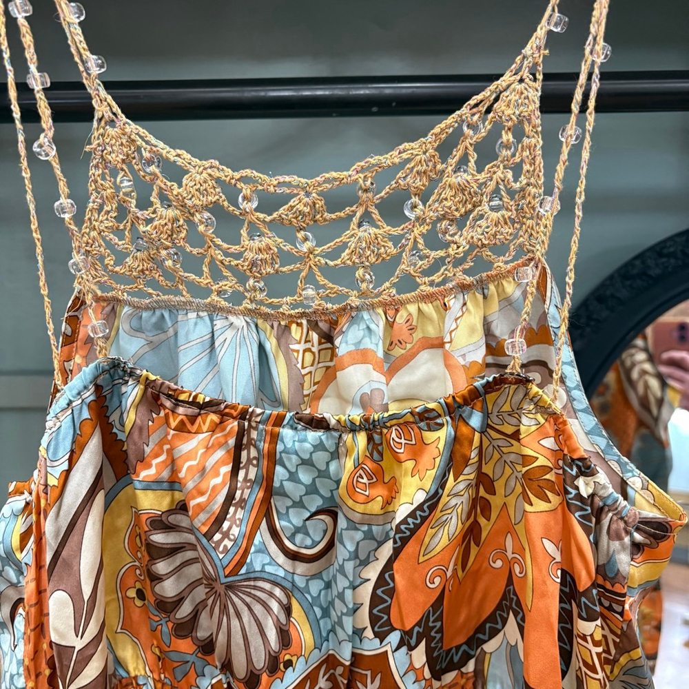 Cache Orange Blue Patterned Silk Tank Top M - Picture 6 of 7